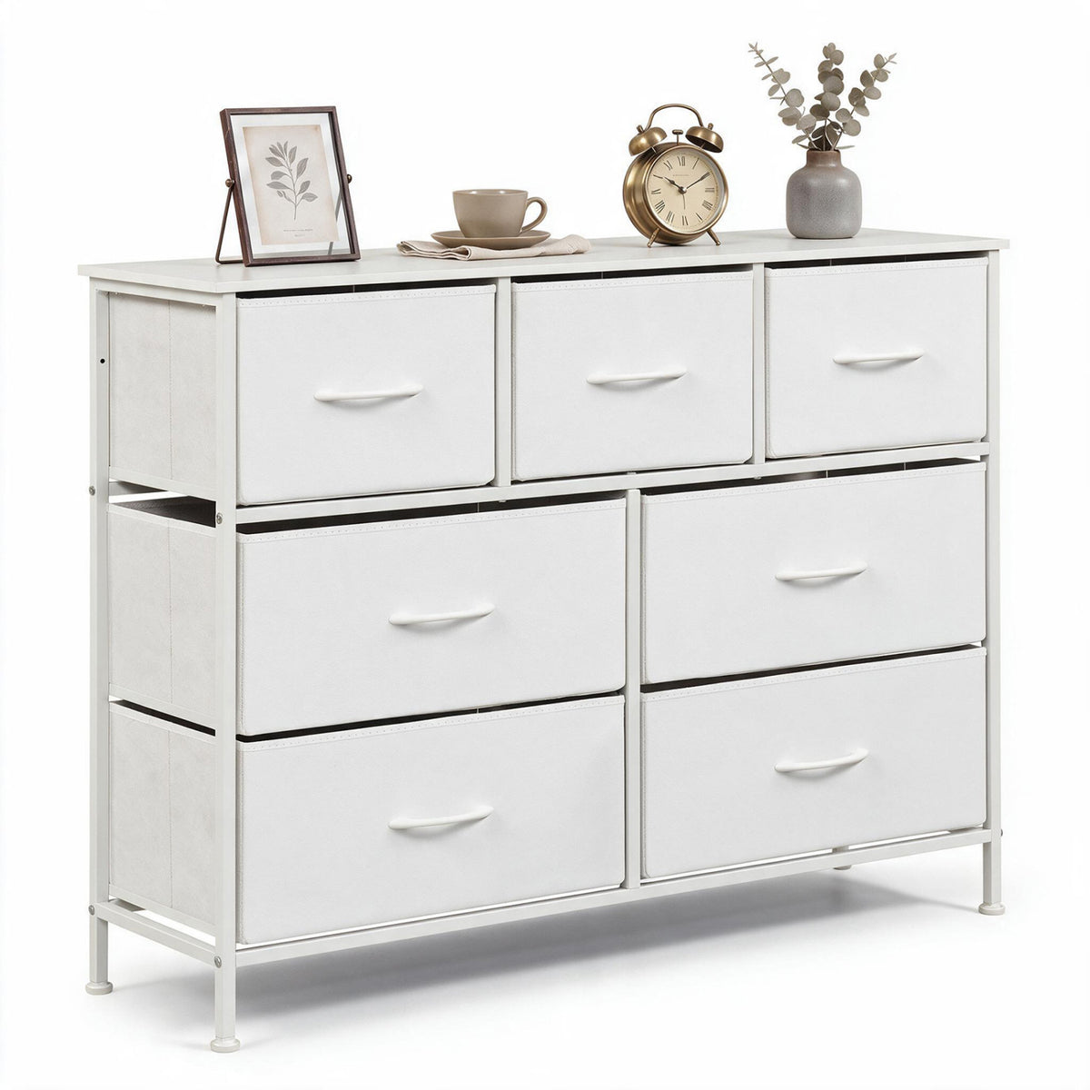 7-Drawer Wide Dresser with 2-Sized Folding Fabric Drawers for Bedroom