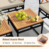 7 Piece Outdoor Conversation Set with Cushions and Bungee Rope Seat-Beige