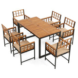 7-Piece Outdoor Dining Set with Acacia Wood Table & Chairs and Umbrella Hole-Natural & Black