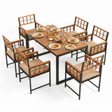 7-Piece Outdoor Dining Set with Acacia Wood Table & Chairs and Umbrella Hole-Natural & Black