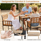 7-Piece Outdoor Dining Set with Acacia Wood Table & Chairs and Umbrella Hole-Natural & Black