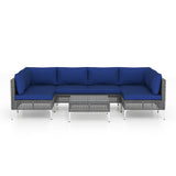 7 Piece Outdoor Furniture Set Wicker Chairs with Tempered Glass Coffee Table-Navy