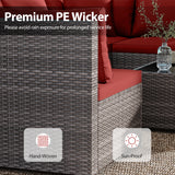 7-Piece PE Rattan Patio Set with Glass Table & Soft Cushions for Outdoor-Red