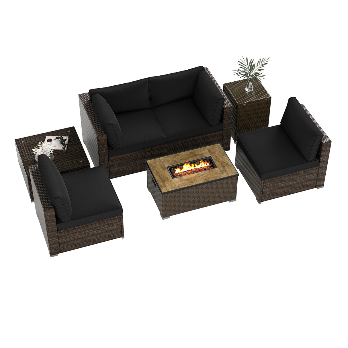 7 Pieces Outdoor Furniture Set with 32 Inch Fire Pit Table and Propane Tank Cover