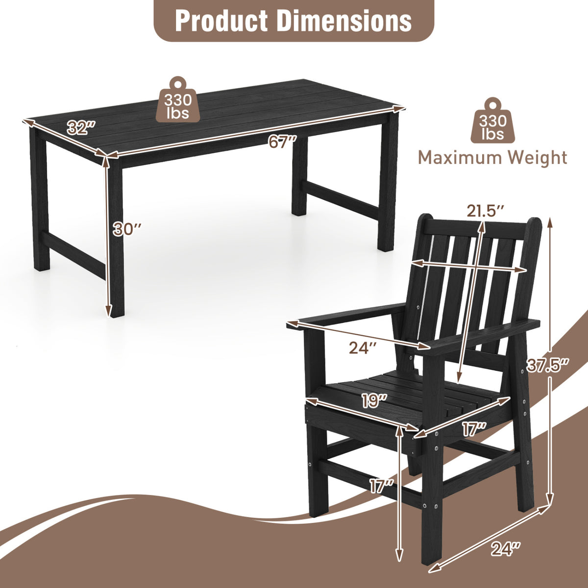 7 Pieces Patio Dining Set Outdoor HDPE Weather Resistant Table and Chairs Set