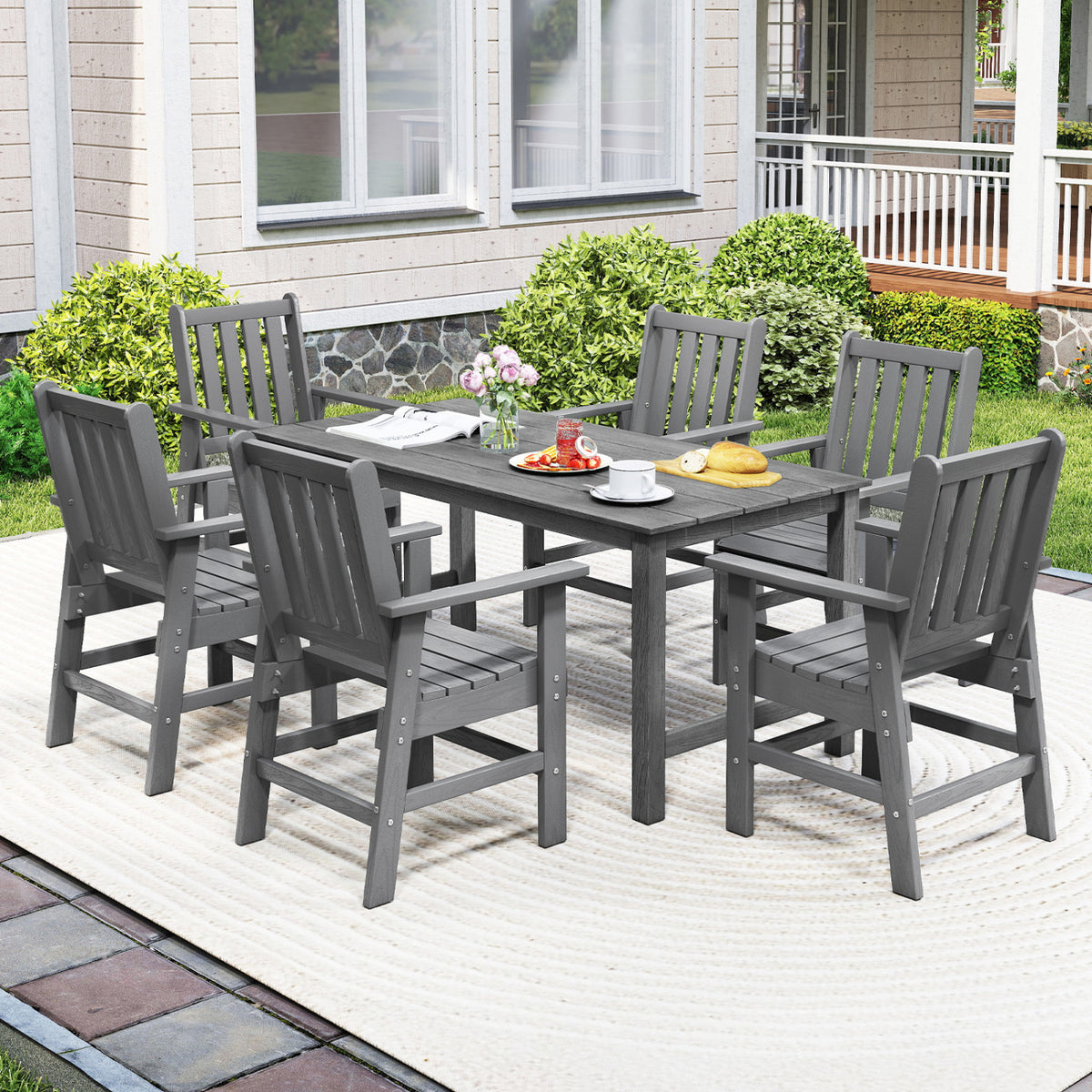 7 Pieces Patio Dining Set Outdoor HDPE Weather Resistant Table and Chairs Set