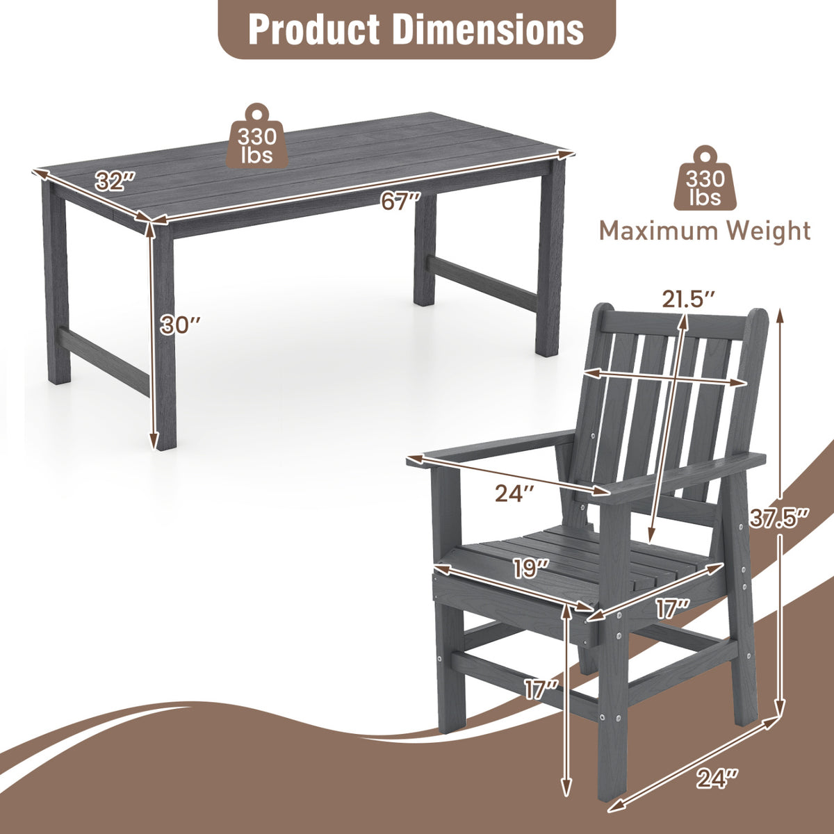 7 Pieces Patio Dining Set Outdoor HDPE Weather Resistant Table and Chairs Set