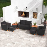 7 Pieces Patio Furniture PE Rattan Sectional Sofa Set with Armchairs and Table