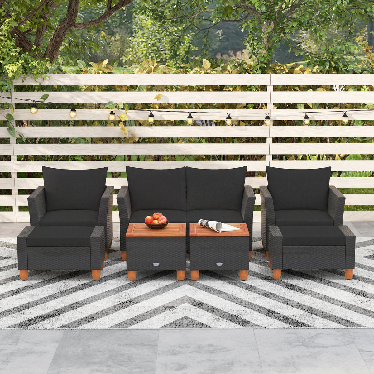 7 Pieces Patio Furniture PE Rattan Sectional Sofa Set with Armchairs and Table