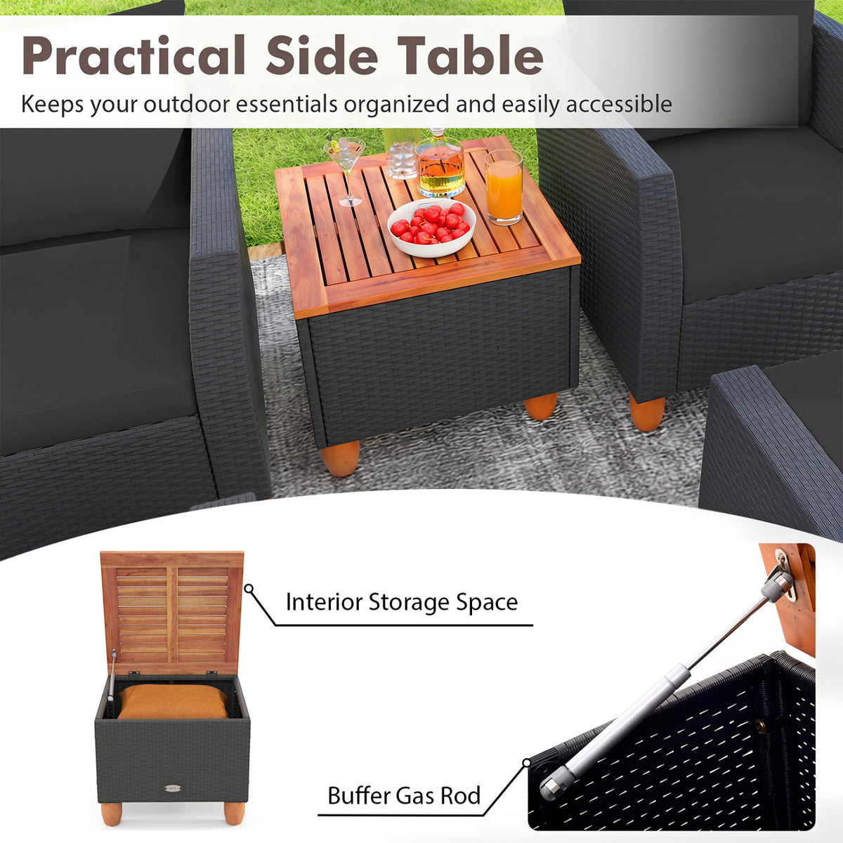7 Pieces Patio Furniture PE Rattan Sectional Sofa Set with Armchairs and Table