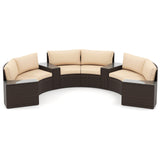 7 Pieces Patio Furniture Set PE Rattan Half-Moon Curved Sofas with Side Tables-Brown