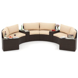 7 Pieces Patio Furniture Set PE Rattan Half-Moon Curved Sofas with Side Tables-Brown