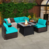 7 Pieces Patio Furniture Set with 35 Inches 50000 BTU Propane Gas Fire Pit Table and Waterproof Cover for Firpit