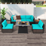 7 Pieces Patio Furniture Set with 35 Inches 50000 BTU Propane Gas Fire Pit Table and Waterproof Cover for Firpit