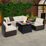 7 Pieces Patio Furniture Set with 35 Inches 50000 BTU Propane Gas Fire Pit Table and Waterproof Cover for Firpit