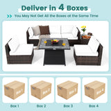 7 Pieces Patio Furniture Set with 35 Inches 50000 BTU Propane Gas Fire Pit Table and Waterproof Cover for Firpit-Navy