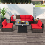 7 Pieces Patio Furniture Set with 35 Inches 50000 BTU Propane Gas Fire Pit Table and Waterproof Cover for Firpit