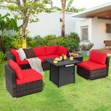 7 Pieces Patio Furniture Set with 28 Inches 50000 BTU Propane Gas Fire Pit Table