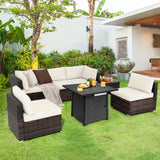 7 Pieces Patio Furniture Set with 28 Inches 50000 BTU Propane Gas Fire Pit Table