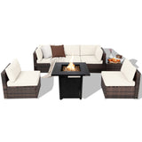 7 Pieces Patio Furniture Set with 28 Inches 50000 BTU Propane Gas Fire Pit Table