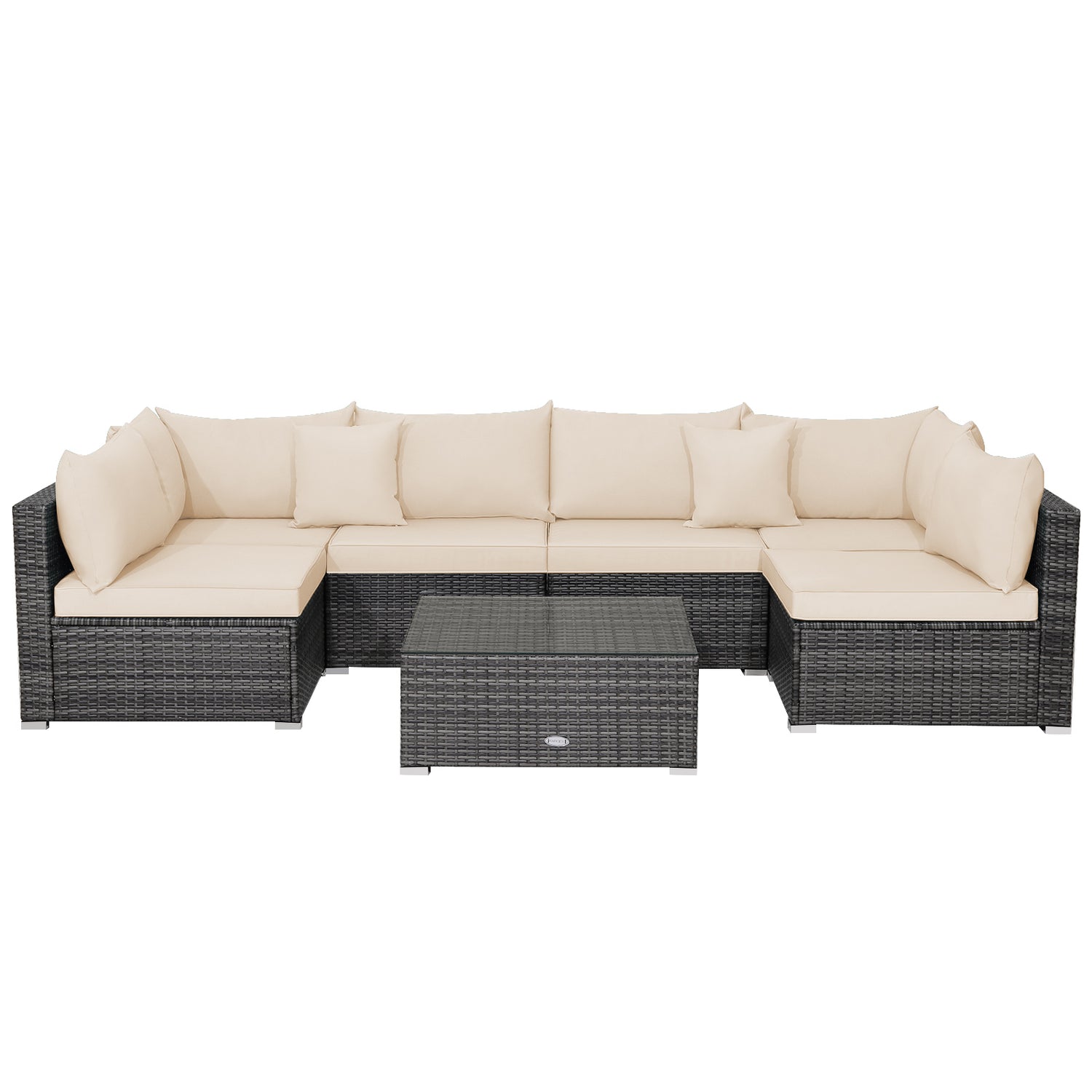 7 Pieces Patio Rattan Furniture Set Sectional Sofa Garden Cushion