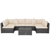 7 Pieces Patio Rattan Furniture Set Sectional Sofa Garden Cushion