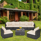 7 Pieces Patio Rattan Furniture Set Sectional Sofa Garden Cushion