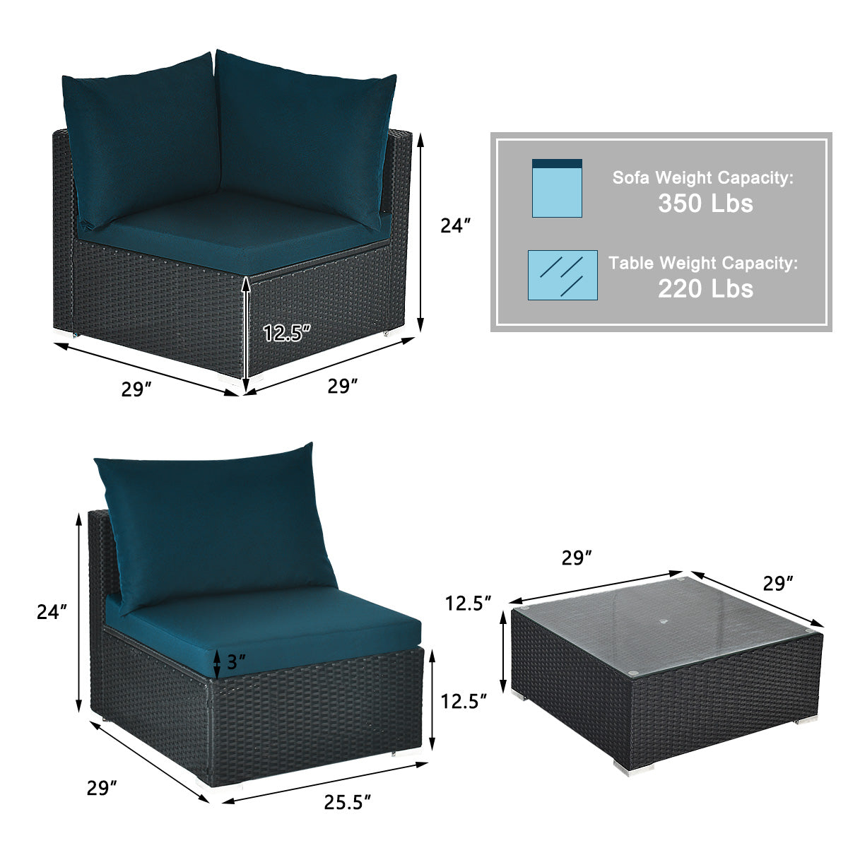 7-Piece Outdoor Sectional Wicker Patio Sofa Set with Tempered Glass Top