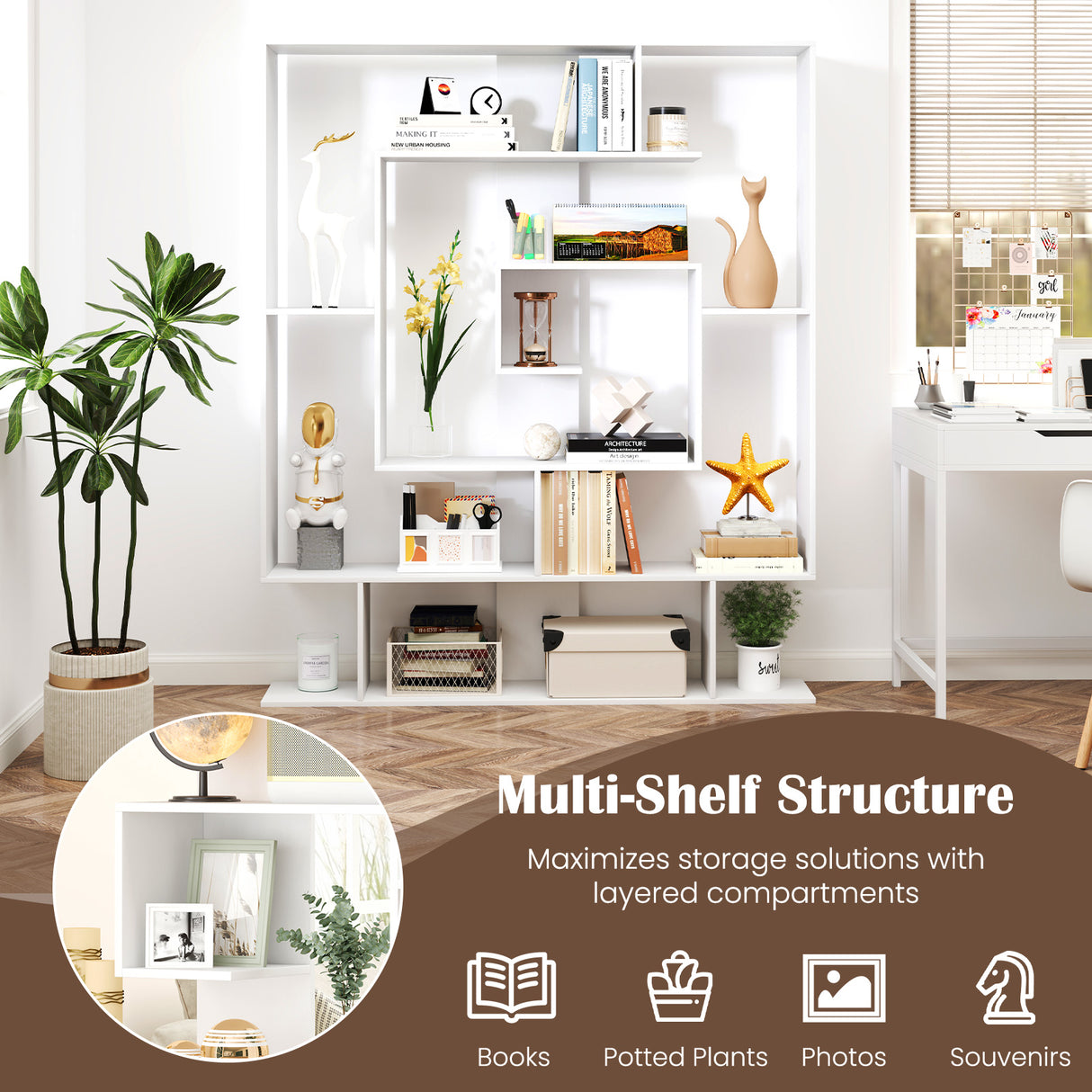 7-Tier Bookshelf  Open Display Shelf Rack for Home Office