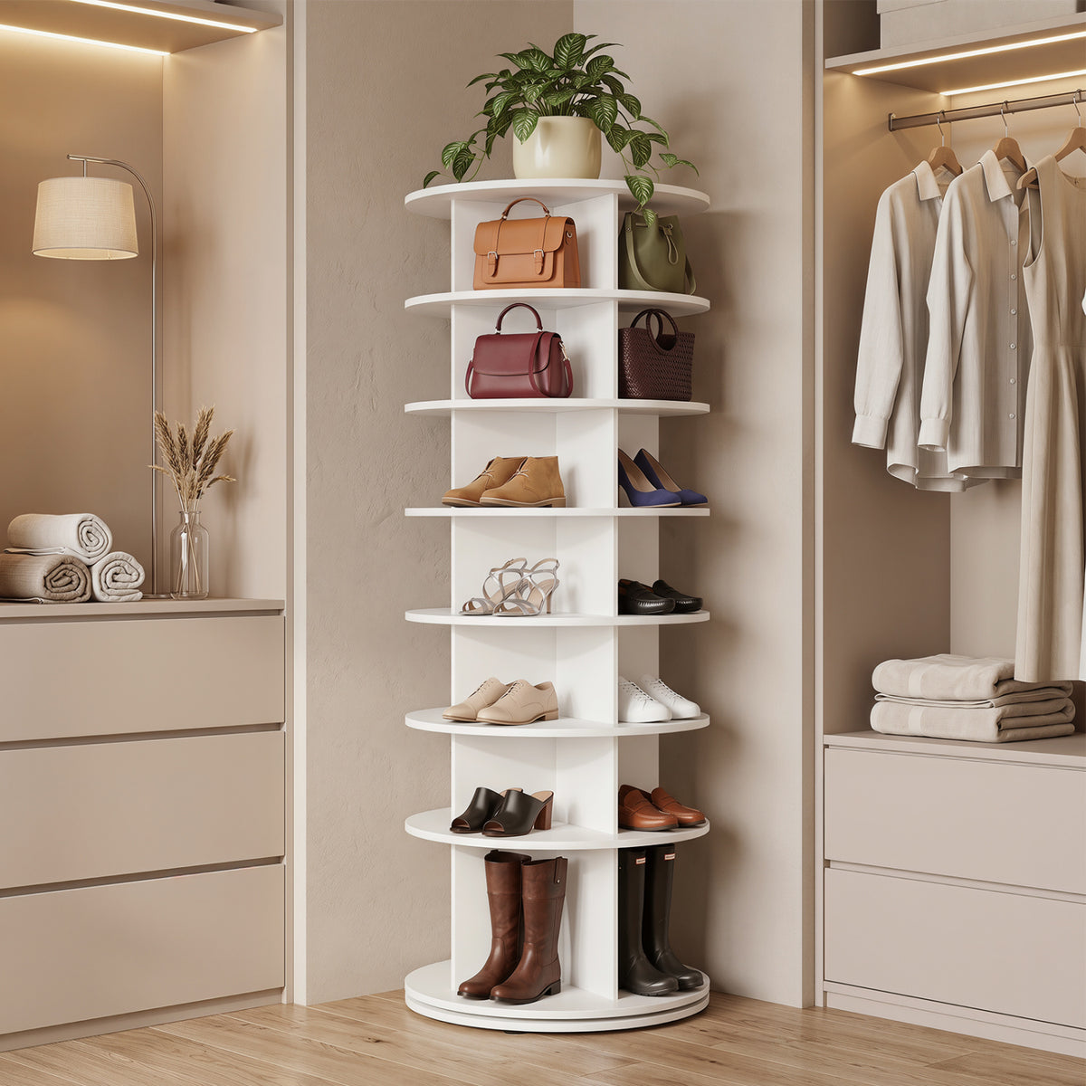 7-Tier Rotating Shoe Rack Tower Freestanding Spinning Shoe Organizer