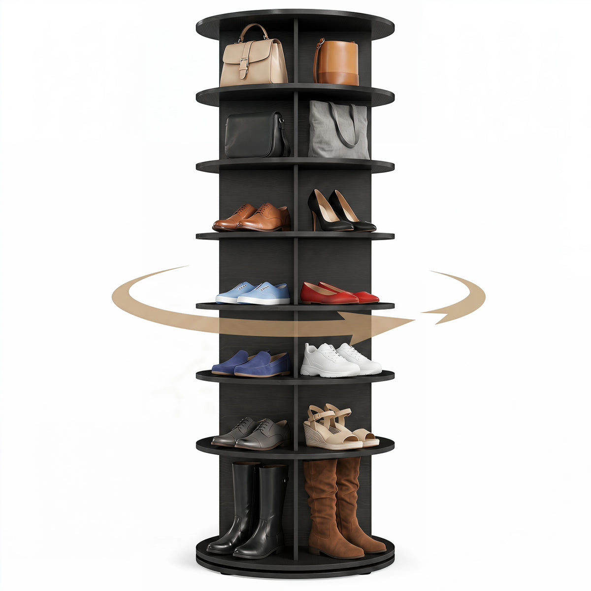 7-Tier Rotating Shoe Rack Tower Freestanding Spinning Shoe Organizer