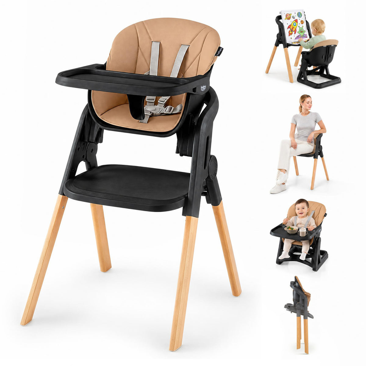 7-in-1 Convertible Foldable Baby High Chair with Adjustable Tray for Kids