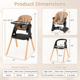 7-in-1 Convertible Foldable Baby High Chair with Adjustable Tray for Kids