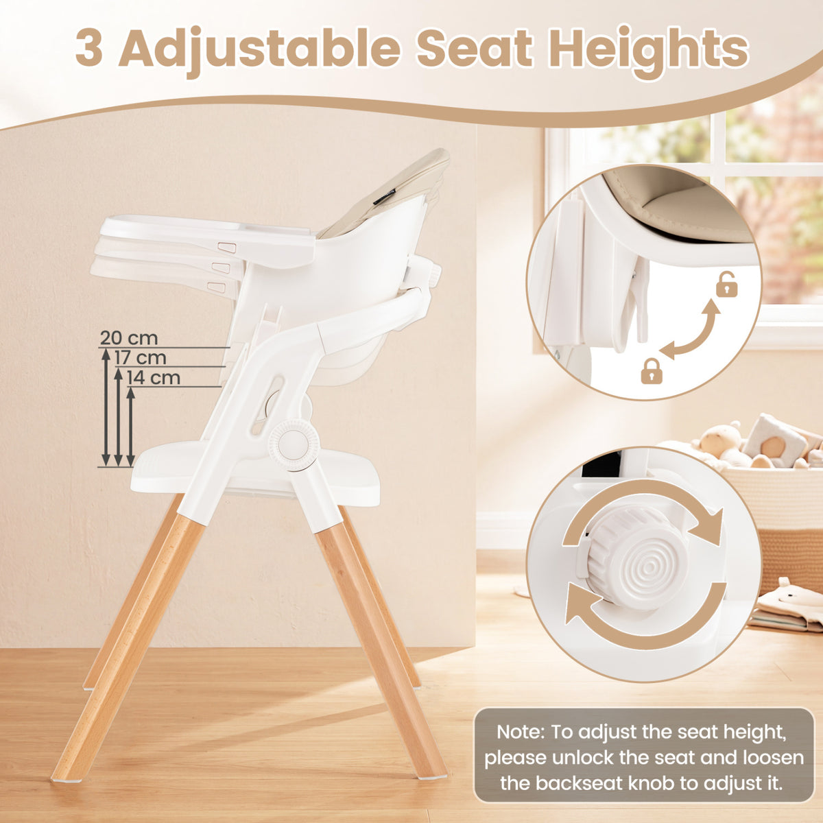 7-in-1 Convertible Foldable Baby High Chair with Adjustable Tray for Kids