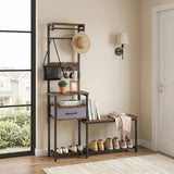 7-in-1 Hall Tree with Shoe Bench and Hooks and Removable Drawer for Entryway-Rustic Brown