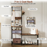 7-in-1 Hall Tree with Shoe Bench and Hooks and Removable Drawer for Entryway-Rustic Brown