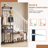 7-in-1 Hall Tree with Shoe Bench and Hooks and Removable Drawer for Entryway-Rustic Brown