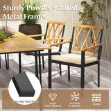 7 Piece Patio Acacia Wood Dining Set Solid Wooden Dining Furniture with Umbrella Hole
