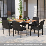 7 Pieces Patio Rattan Cushioned Dining Set with Umbrella Hole