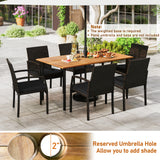 7 Pieces Patio Rattan Cushioned Dining Set with Umbrella Hole