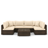 7 Pieces Patio Rattan Furniture Set with Sectional Sofa Cushions