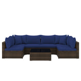 7 Pieces Patio Rattan Furniture Set with Sectional Sofa Cushions