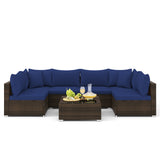 7 Pieces Patio Rattan Furniture Set with Sectional Sofa Cushions