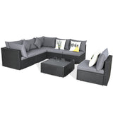 7-Piece Outdoor Sectional Wicker Patio Sofa Set with Tempered Glass Top