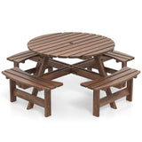 8-Person Round Picnic Table Set Circular Patio Dining Camping Table with Benches