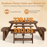 8-Person Round Picnic Table Set Circular Patio Dining Camping Table with Benches