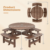 8-Person Round Picnic Table Set Circular Patio Dining Camping Table with Benches