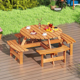 8-Person Round Picnic Table Set Circular Patio Dining Camping Table with Benches