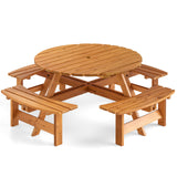 8-Person Round Picnic Table Set Circular Patio Dining Camping Table with Benches