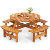 8-Person Round Picnic Table Set Circular Patio Dining Camping Table with Benches